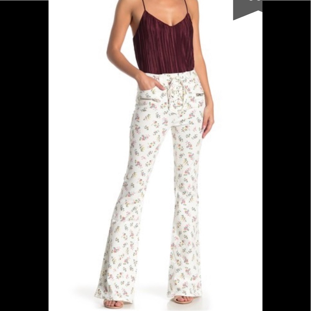 Denim Flare Flower Print Jeans